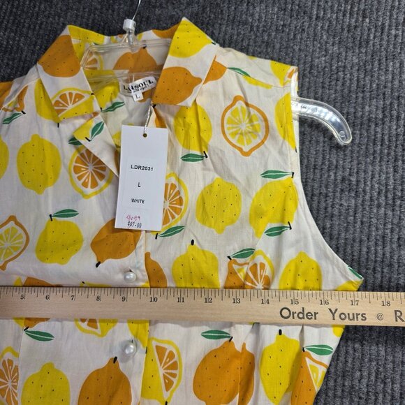 La Soul Dress Womens Large Lemon Print Belted Sleeveless Pockets Summer Casual - Picture 11 of 16